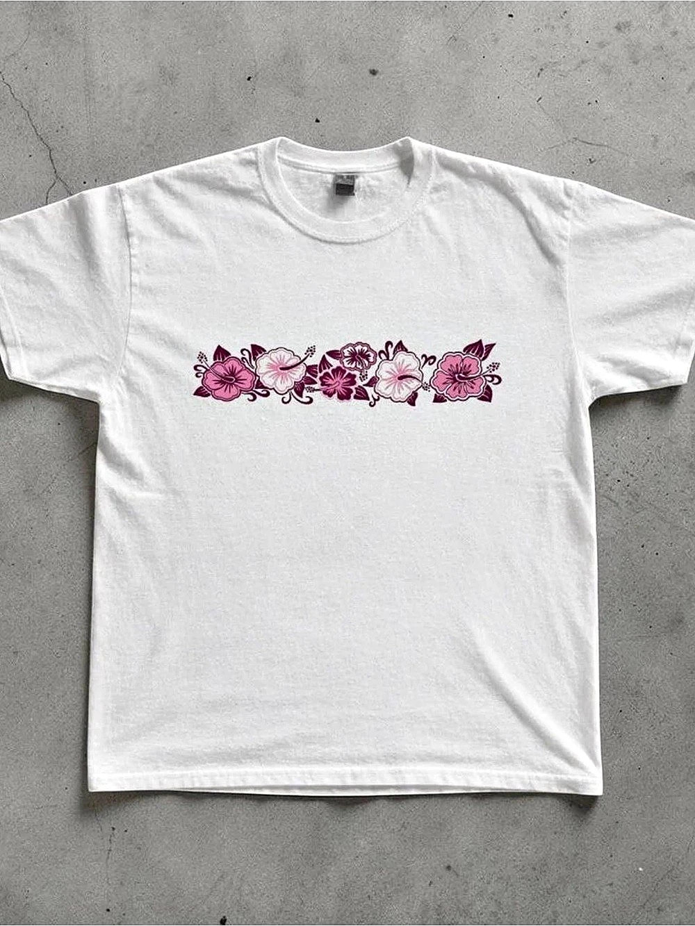 Gildan Heavy Cotton 5000 Floral Graphic Tee White & Pink